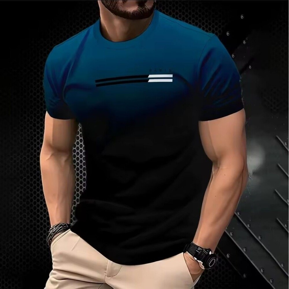 Men's summer T-shirt with a 3D gradient print,casual, modern, and urban